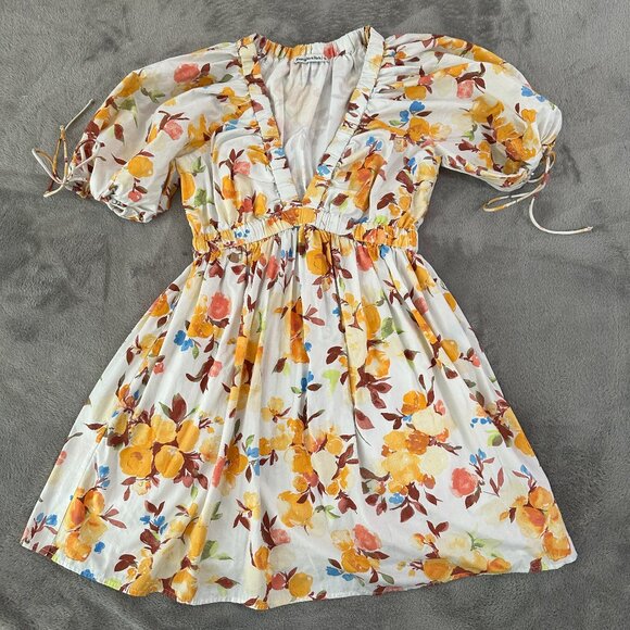 Abercrombie & Fitch Dresses & Skirts - Abercrombie & Fitch Floral Babydoll Puffed Sleeve Dress LARGE White Yellow